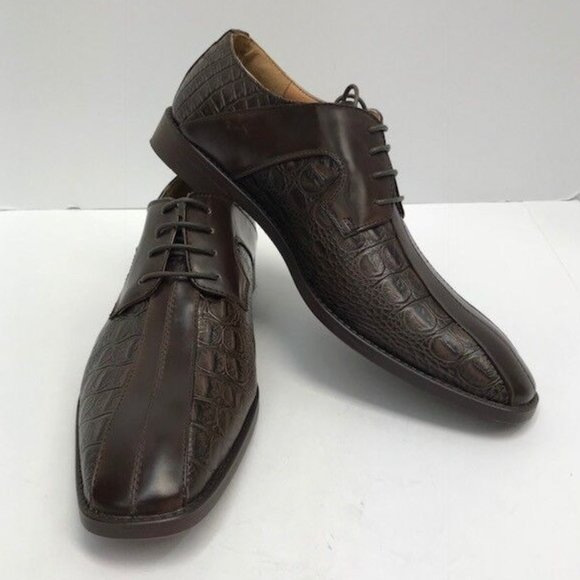 Bolano Men’s Brown Leather & Cream Woven Derby Shoes Bolano | Shoes | Bolano Mens Brown Dress Shoes Oxford Gator  main image 3